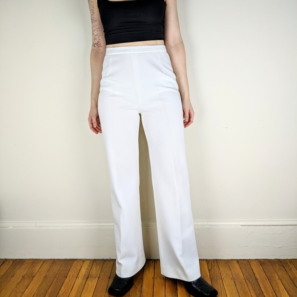VTG 70s White High Waisted Straight Leg Trousers - Picture 2 of 12